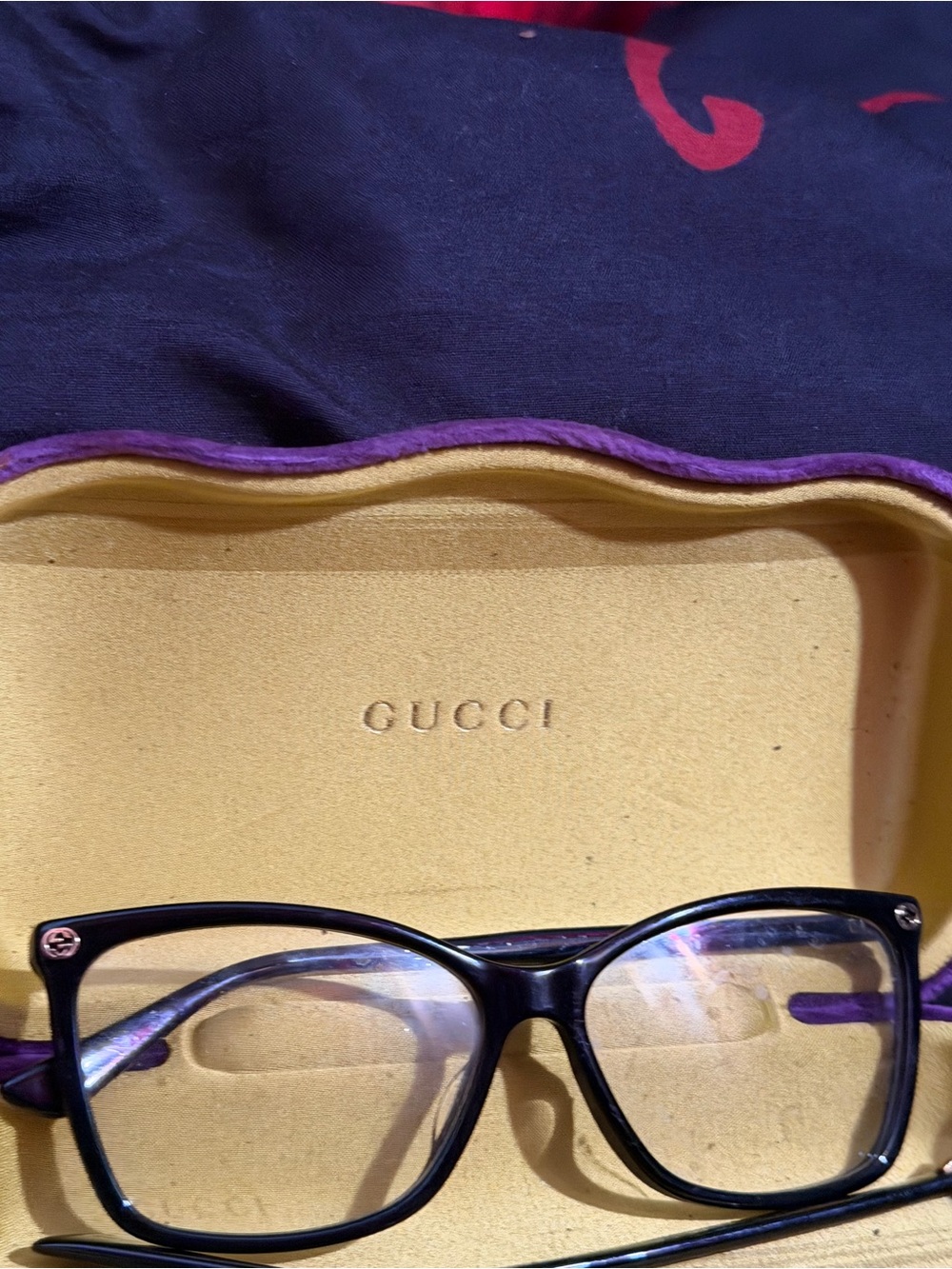 Gucci Black Frame with Purple Temples Women's Optical Glasses